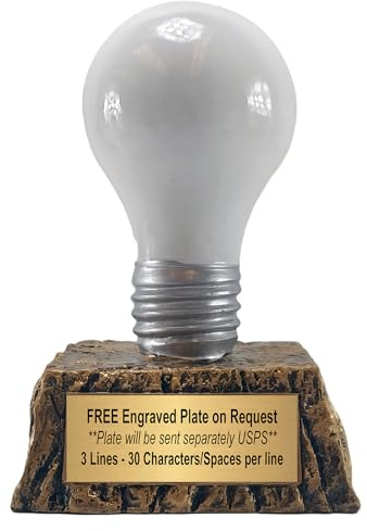 Decade Awards Light Bulb Trophy - Great Idea Award - Luminous Recognition Tribute for Creativity, Innovation or Bright Achievements - Custom Engraved Plate on Request (6 Inch)