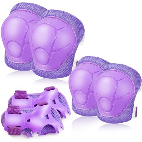 Knieschoner Kinder Schoner Inliner Protektoren: [6er Set] Schützer Inline Skates Knieschützer Skateboard SchutzausrüStung Knie und Ellenbogenschützer für Kinder (Violett, Small(3-8 Jahre))