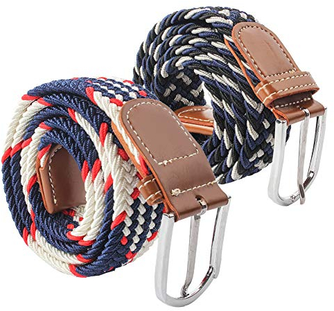 2 Stück elastischer Stoff gewebter Damen Canvas Gürtel gewebt Casual Geflochten Stretch Elastisch Mehrfarbig Gürtel Gr. One size, C