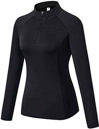 Sillictor 1/4 Half Zip Running Top Women Long Sleeve T Shirts Thermal Ski Base Layer Womens Sports Tops Gym Hiking Cycling Climbing Base Layers Breathable High-Wicking Durable Soft Black 92506 L