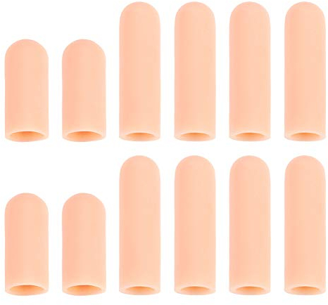 dorisdoll 12 Pack Finger Protectors, Finger Cots Medical Grade Silicone Gel Cover Sleeves Gloves Caps Pain Relief Craft Sewing Finger Support (Pink)