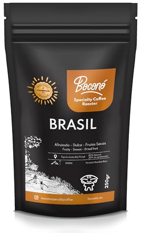 Bocono Specialty Coffee. Specialty Coffee Origine Brasile 250g. Caffè di Specialità in Grani. Arabica. Tostatura Media. Processo Post Raccolta Naturale. Ideale per Moka Italiana, Aeropress ed Espresso