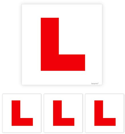 Pack of 4 L Plates Sticker Self Adhesive Learner Plates Stick on L Plates for Car UK (180 x 180 mm) Waterproof L Sticker for Car Sara Prints®