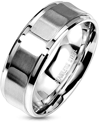 Paula & Fritz® Ring Herren Facettenreich Sandgestrahlt 316L Chirurgenstahl Größe 67 (21,3) 8-mm Breit Silber Herren-Ring Partnerring Ehering Damenring