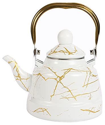 Bollitore Con Piano Cottura Smaltato Da 1,7 Litri, Teiera Ad Alta Capacità, Bollitore A Campana Antica In Marmo, Bollitore Da Cucina Per Uso Domestico Adatto Per Fornelli A Induzione A Gas-white
