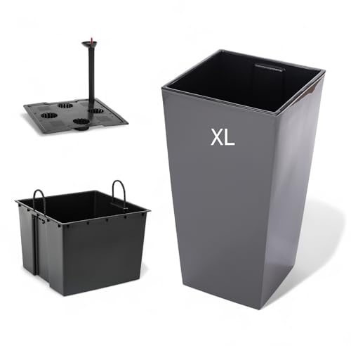 MELTOM Blumentopf Eckig 29x29 x H 57 cm Anthrazit mit Bewässerungssystem | Gefäß 40 L, Innentopf 16,5 L herausnehmbar · Wasserstandsanzeiger · für Innen & Außen · Kunststoff, ohne Abflussloch