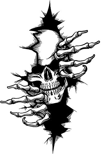 Adesivi 2 Pezzi Skull e Ossa - Stile Grunge in Bianco e Nero - Design Impact con Cranio e Mani Scheletriche - Decorazione Creativa per Accessori, Pareti, Laptop, Auto, Moto (13x20 cm, 2 Pezzi)