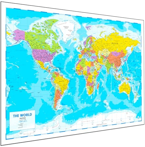 Weltkarten-Poster für die Wand – 84 x 60 cm große Wandkarte der Welt – Weltkarte Wandkunst Atlas – Karte von Europa Reisekarte – Klassenzimmer oder Geographie Geschenk