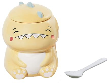 Tasse Dinosaurier 500ml, Süße Dino Tassen, Keramik Tasse Groß, Tasse mit Deckel und Löffel (Rosa)