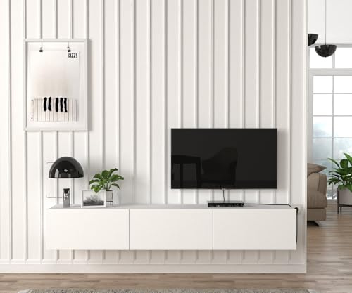 moebel17 Damla TV Lowboard hängend, grifflose Türen viel Stauraum 3 Fächer, Board für Wohnzimmer,Hängeboard Designerstück,180 x 29,5 x 29,5 cm, 8478 (Weiß)