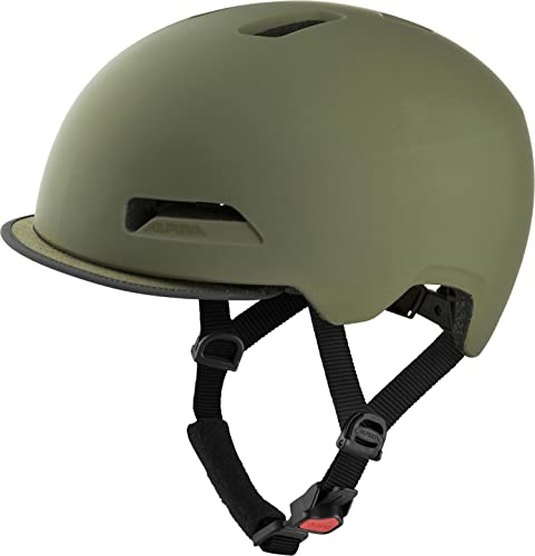 Alpina Brooklyn - Beleuchteter, Robuster Und Komfortabler Urban Fahrradhelm Mit LED-Licht Für Erwachsene, Olive Matt, 52-57