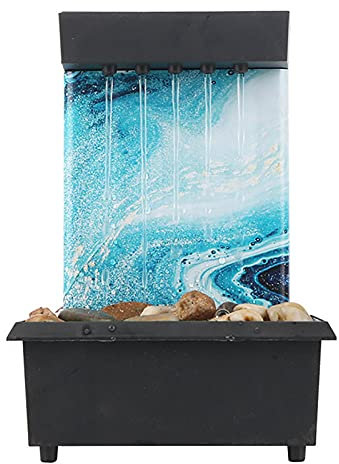 Voiakiu mesa | Fuente decorativa mesa, mesa con piedras río, fuente cascada con luz LED para interiores, juego agua relajante