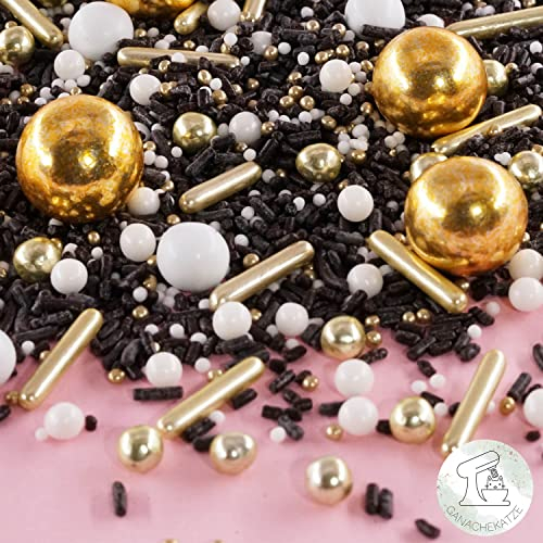 Streusel Weihnachten Goldene Nacht schwarz weiss gold 180g | STREUSEL GLÜCK | schwarze goldene Weihnachtsstreusel Zuckerstreusel Sprinkles Christmas Tortendeko Plätzchen verzieren Kuchenstreusel
