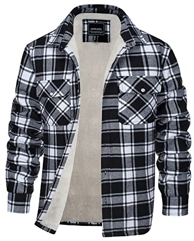 EKLENTSON Mens Fleece Lined Shirt Jacket Plaid Flannel Coat | Heavyweight Warm Thick Sherpa Lining Jacket 5 Pockets,Button Down Lapel Collar Casual Shirt,Winter Outdoor Workwear Coat