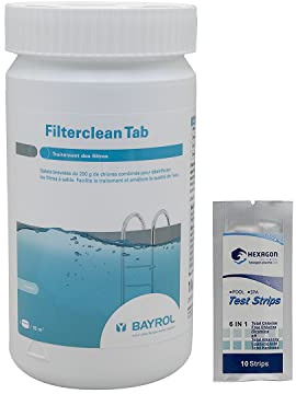 BAYROL FILTERCLEAN Tab - 1kg | Désinfectant Filtres à Sable à Base de Chlores Combinés + 10 Tests HPS OFFERTS 6 en 1