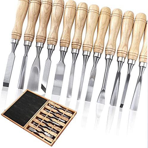 Juego de cinceles de madera de 12 piezas, juego de herramientas de talla de madera, herramienta de cincel de mano de gubias de carpintería profesional con estuche de almacenamiento para principiante