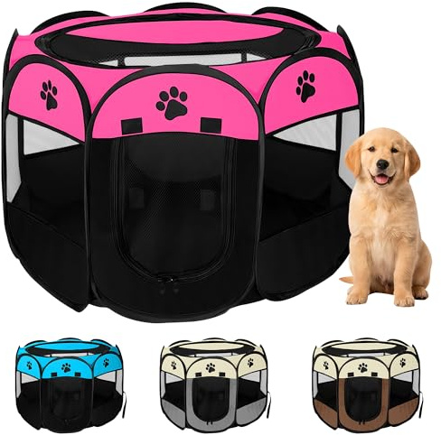 JUPPLIES Recinto Pieghevole per Cani e Gatti – Box Portatile in Tessuto Oxford Impermeabile, per Cuccioli e Animali da Interno o Esterno, Montaggio Rapido Senza Attrezzi (Rosa, 73x73x43cm, 8)