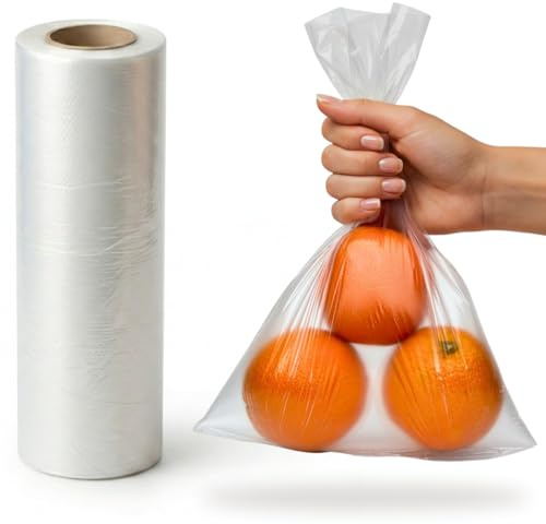 Clear Plastic Food Bags on a Roll, 9 x 14, 500 Bags Total (1 Roll x 500 Bags), Fruit & Vegetable, Sandwich, Freezer & Storage Bags