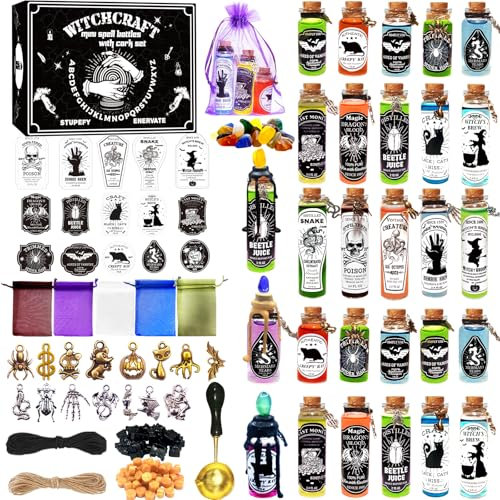 Ainswei Decorazioni di Halloween per interni, 135 bottiglie di pozione decorazione di Halloween, decorazioni per Halloween con pietra, etichette da strega per farmacia, decorazioni per la casa e le