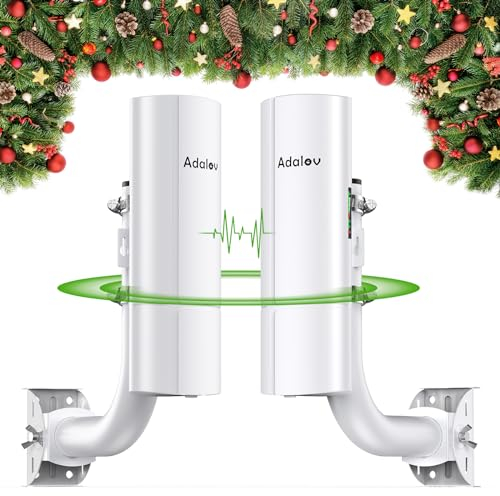AdaLov Gigabit Bridge Wireless Esterno, 5.8GHz 3KM Ponte WiFi con Staffe, Antenna 14dBi,Impermeabile,Estensione Internet Punto-Punto per Telecamera/Garage/Fienile/Casetta Attrezzi,Plug and Play