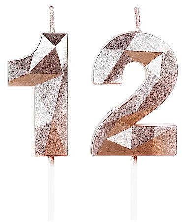 Geburtstagskerzen Zahlen 12 Roségold, 5cm Roségold Geburtstag Kerzen, Tortendeko, Geburtstagskerzen für Geburtstagsdeko, Nummer 12