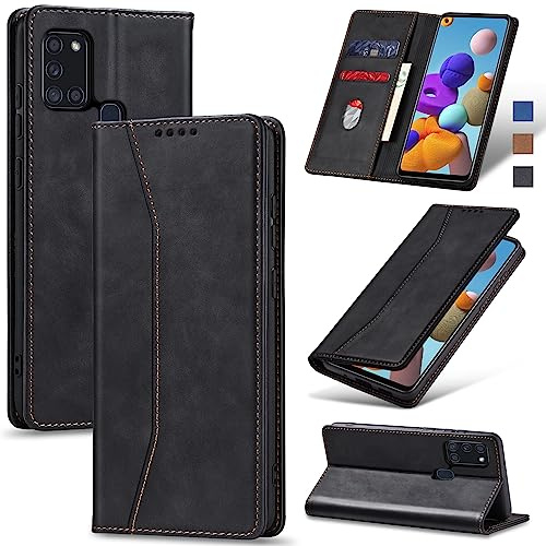 Jasonyu Funda para Samsung Galaxy A21S Flip Case,Negro | Cuero PU Carcasa,Tipo Libro con Tarjetas y Cartera,Soporte Plegable,Cierre magnético,Capa