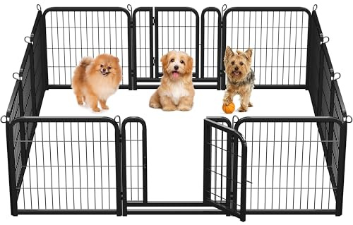 Abician Parc pour Chien en 12 Panneaux 60 x 60cm Enclos pour Chien en Métal | Clôture modulables pour chiots, lapins, Chenil en Métal pour Exercice, Barriere chien Panneaux avec Porte intérieur/extérieur