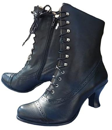 tinetill Bottines Femme Bottes Victoriennes Gothiques Punk en Cuir PU Vintage Demi Tige Bottines Pointues à Talons Bas Bottines de Costume à Fermeture éclair Ankle Boots