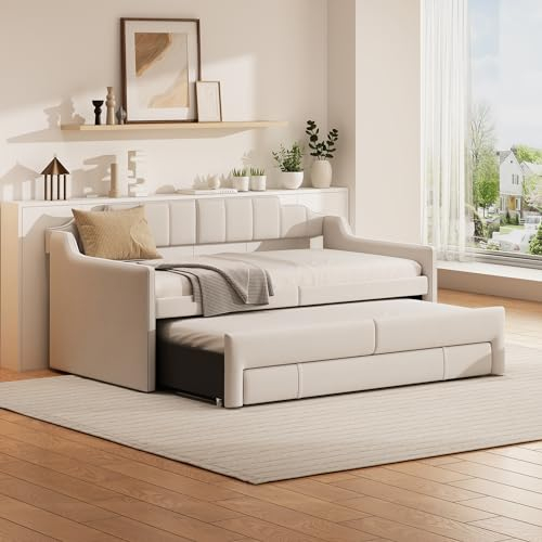 WIZBED Schlafsofa 90x200 cm, Tagesbett mit Ausziehbett und Schubladen, Ausziehsofa Bettgestell Sofabett mit Lattenrost, Gästebett- Einzel und Doppelbett für Mädchen & Jungen, ohne Matratze