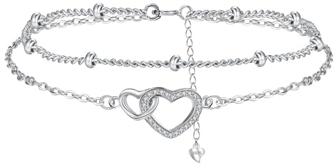 Hifeeled Damen Armband 925 Sterling Silber Doppelkette mit Kugelperlen für Frauen Original Schmuck Weihnachten Geschenk Mutter Ehefrau Freundin Verstellbarer [16+4cm]