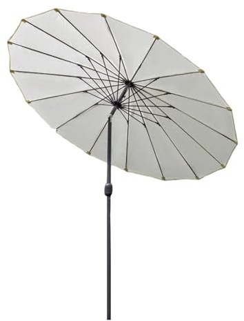 250 cm Shanghai Sonnenschirm, Weißer Neigbarer Balkon-Sonnenschirm, Outdoor Gartenschirm Marktschirm mit Kurbelgriff, 18 Stabile Rippen für Terrasse, Hinterhof, Pool und Strand