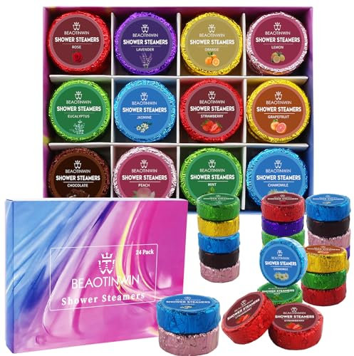 24 pcs Shower Steamers Aromatherapy Shower Tablets, Stress Relief and Luxury Self Care,Vegan Organic Shower Bomb Set, Pampering Birthday Relaxing Presents Hampers for Women Mum