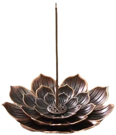 Porte Encens de Lotusen Laiton Support Encens en Alliage 6 trous Organisateur d'encens Double Couche Porte-bâtonnets d'encens Vintage Brûleur d'encens Lotus Pour Salon, Salle d'étude et Cuisine