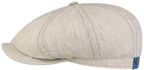 Stetson Hatteras Pandico Flatcap Zweifarbige Mütze 100% Leinen Nadelstreifen Herren Made in EU Frühjahr Sommer Hellbeige 58 cm