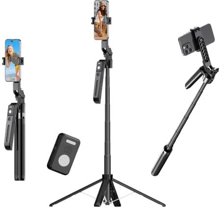 FUNSNAP Auto Face Tracking Tripod for iPhone with Remote, 70 inch Extendable 360° Rotation Selfie Stick Tripod for Android, Phone Holder Video Recording for Content Creators Vlog Live Streaming TIKTok