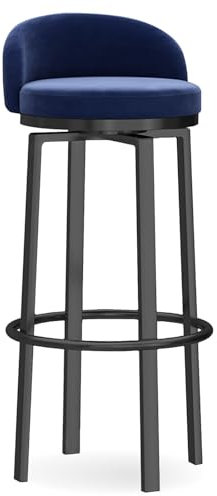 4 Stück Barstuhl Drehbar mit Rückenlehne, Höhe Hocker für Küchentheke, Hausbar, gepolstert, Blau / Schwarz