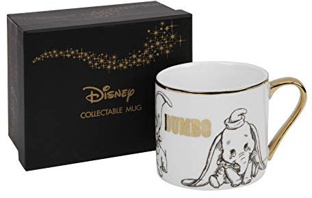 Disney – Tazza classica da collezione in confezione regalo – Dumbo – Tazza in porcellana dorata con bordo e manico – Prodotto con licenza ufficiale – Regali e articoli per la casa per bevande, tè e