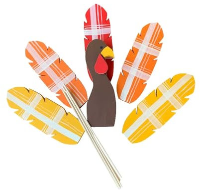 Grandes statues de nain de jardin - Décoration d'automne - Pour Thanksgiving, Turquie - Bâtons en bois - Décoration de jardin - Jaune - Taille unique