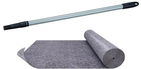 Teleskopstiel 80-130cm inkl. Malervlies 25m ideal bei Einsatz von Wandfarben, Grundierungen, Reparaturspachtel - Verlängerungsstange für Farbroller mit Saugvlies für Renovierung - BEKATEQ BE-77W