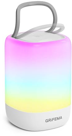 GRIFEMA Night Light, LED Touch Bedside Table Lamp, RGB Color Changing, Dimmable Bedside Lamp with 15H Battery, USB Rechargeable, Timer, Portable for Bedroom, Kids Room, Camping, GD104