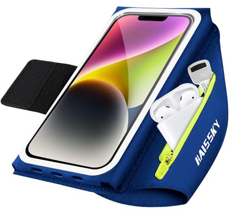 Razobws Porta Cellulare Corsa, Porta Telefono Corsa Braccio Running con Tasca Auricolari per iPhone 16 Pro 15 14 13 12 11 Galaxy S25 S24 Ultra S23 S22 fino a 6,9 (Blu)