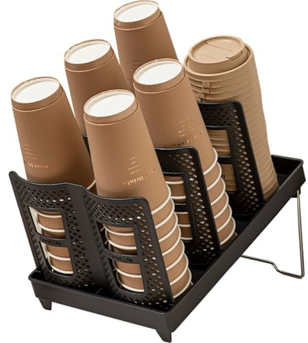 Foldable Organizer Cup holder Lid dispenser, Cup Storage Organizer Suitable For lounge Countertop Coffee Station bar Restaurant Cup Organization Mobile Coffee trailer Coffee Shop (Double row 2PCS)