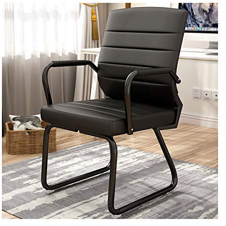 OWOHYG Büro, Ergonomischer Schreibtisch, robuster Gästeschreibtisch, Leder-Büro mit mittlerer Rückenlehne, Armlehnen und Metallrahmen, Schwarze Seite, Empfangsbüro