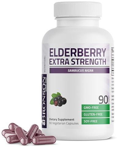 Bronson Elderberry Extra Strength, Supports Healthy Immune System & Antioxidant Protection, Non GMO, 90 Vegetarian Capsules