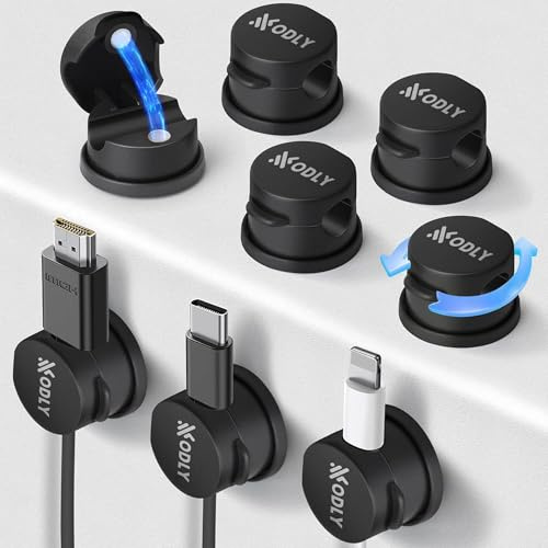 ODLY Cable Clips Organizer 8 Pack - 360° Rotating Base Magnetic Cable Holders with No-Residue Adhesive - Cord Management for Desk, Car, Nightstand, USB, HDMI, Charger (Black Round Magnetic)
