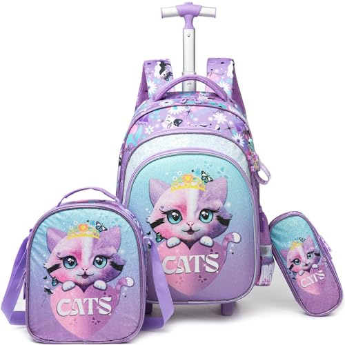 HTgroce Schulranzen mit Rollen für Mädchen Trolley Kinder Schultasche Kinder Trolley