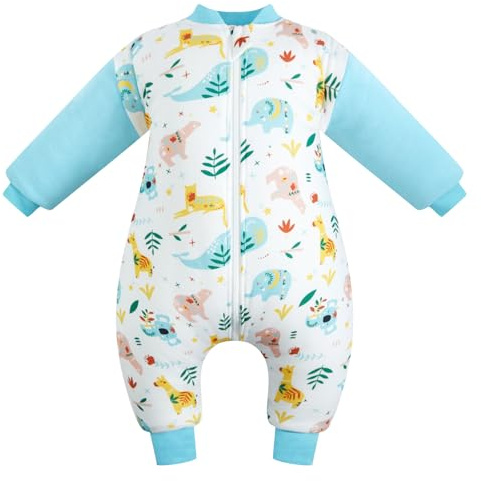 JiAmy Sacco nanna per bambini con piedi e maniche lunghe Pigiama 3.5 Tog, cotone con maniche rimovibili, coperta portatile per 3-4 anni