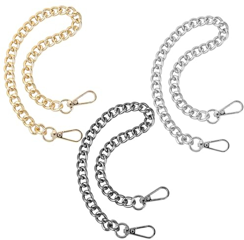 Culinavog Pack de 3 Cadenas Metálicas para Bolsos, Cadena Bandolera Bolso (40 cm), Correa de Cadena de Moda, Compatible con Bolsos de Mujer, Bolsos DIY, Manualidades (Oro, Plata, Negro)