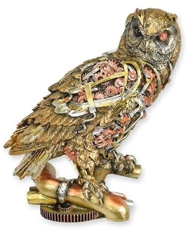 STEINFIGURENWELT GIEBEN Steampunk Figur Design Skulptur Eule 30cm Gold antik aus Poly Tierfigur Tierskulptur Wohnzimmer Skulpturen Deko Modern (Eule groß) Kauz