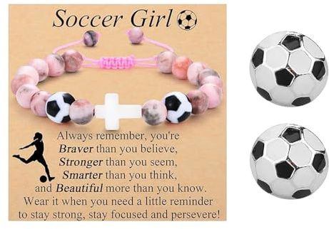 XFSRG Barnarmband, flicka, fotbollsdesign med rosa pärlor och vitt kors, modesmycken för unga flickor